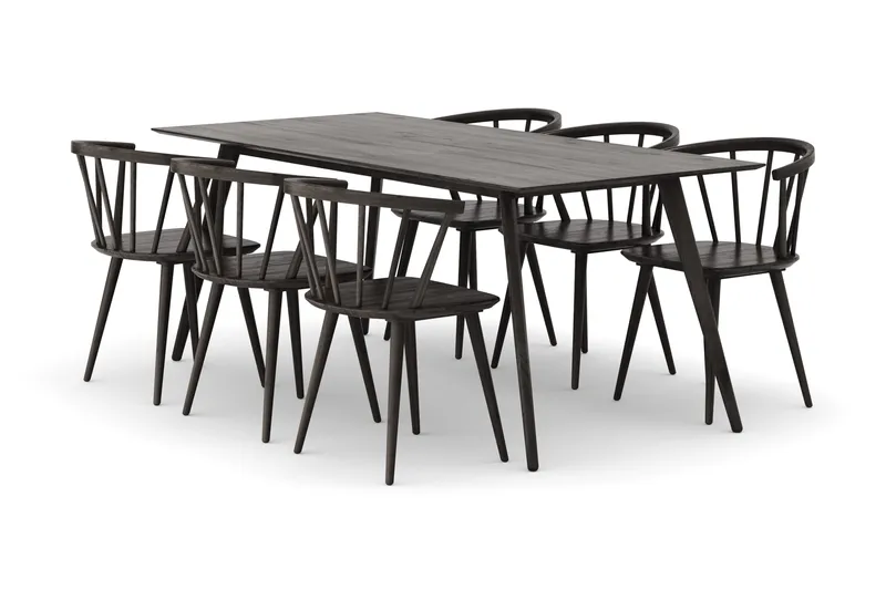 Tyrö Spisebordssæt med 6 Tyrö Armlænssstole, Smoked Oak/Smoked Oak