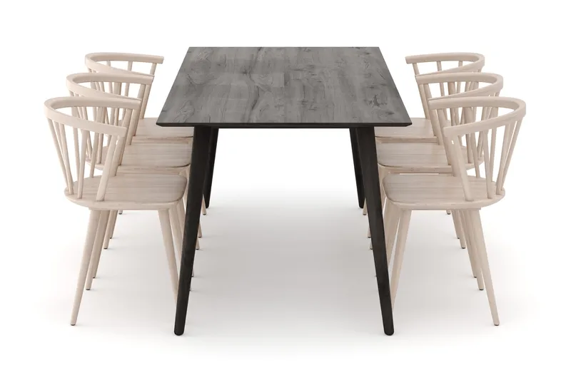 Tyrö Spisebordssæt med 6 Tyrö Armlænssstole - Smoked Oak/Whitewash - Møbler - Borde - Spisebordssæt
