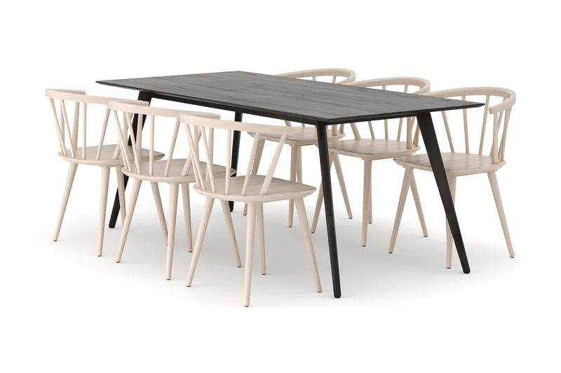 Tyrö Spisebordssæt med 6 Tyrö Armlænssstole, Smoked Oak/Whitewash