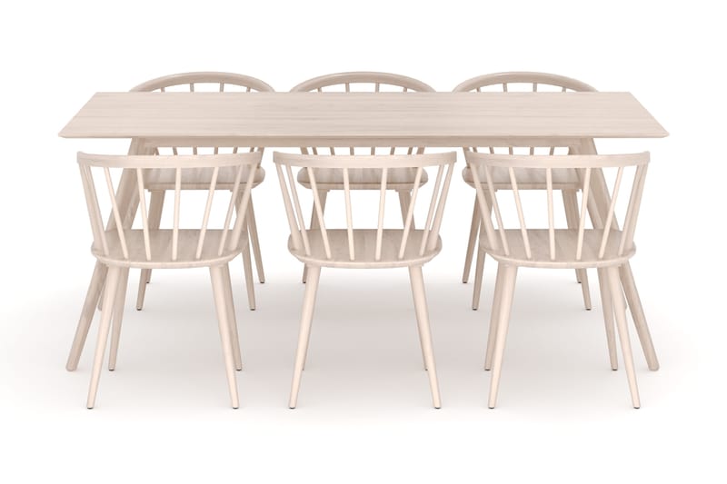 Tyrö Spisebordssæt med 6 Tyrö Armlænssstole - Whitewash/Whitewash - Møbler - Borde - Spisebordssæt