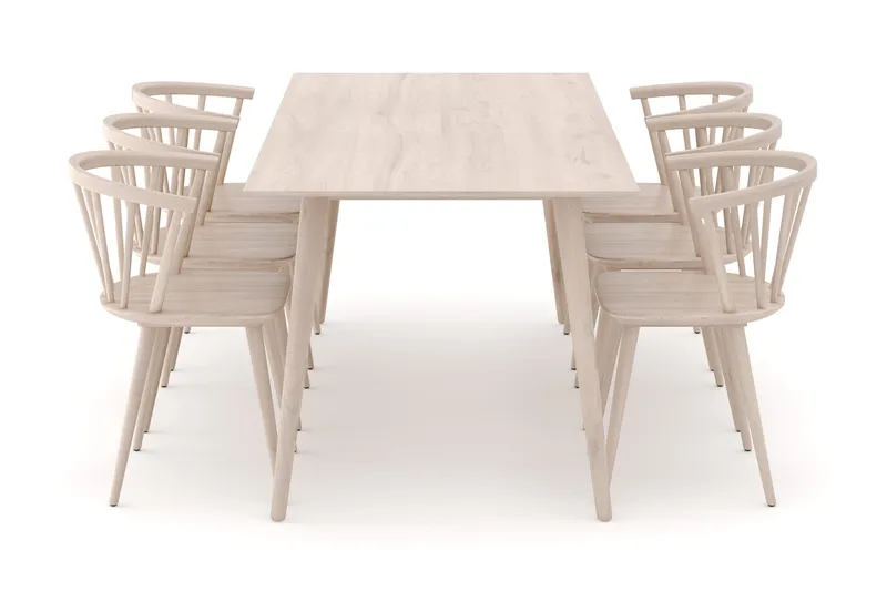 Tyrö Spisebordssæt med 6 Tyrö Armlænssstole - Whitewash/Whitewash - Møbler - Borde - Spisebordssæt