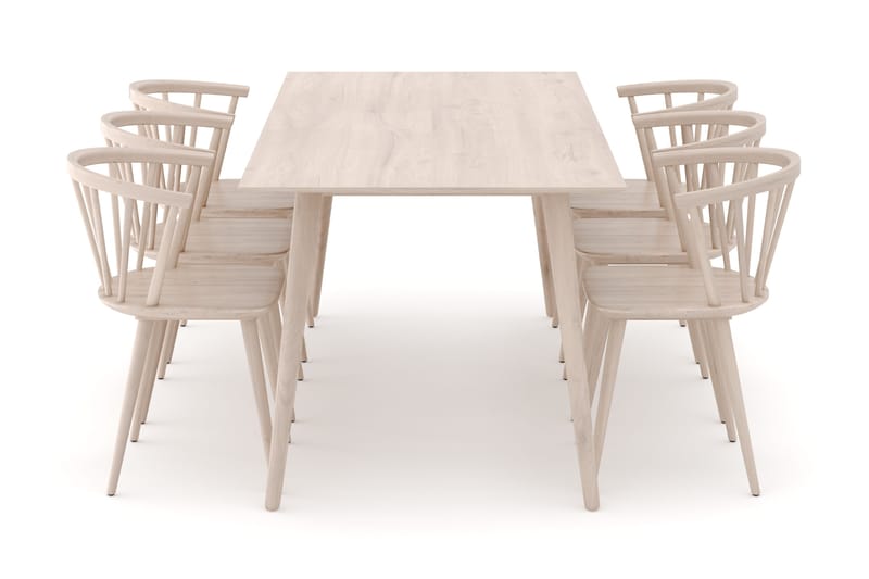 Tyrö Spisebordssæt med 6 Tyrö Armlænssstole - Whitewash/Whitewash - Møbler - Borde - Spisebordssæt
