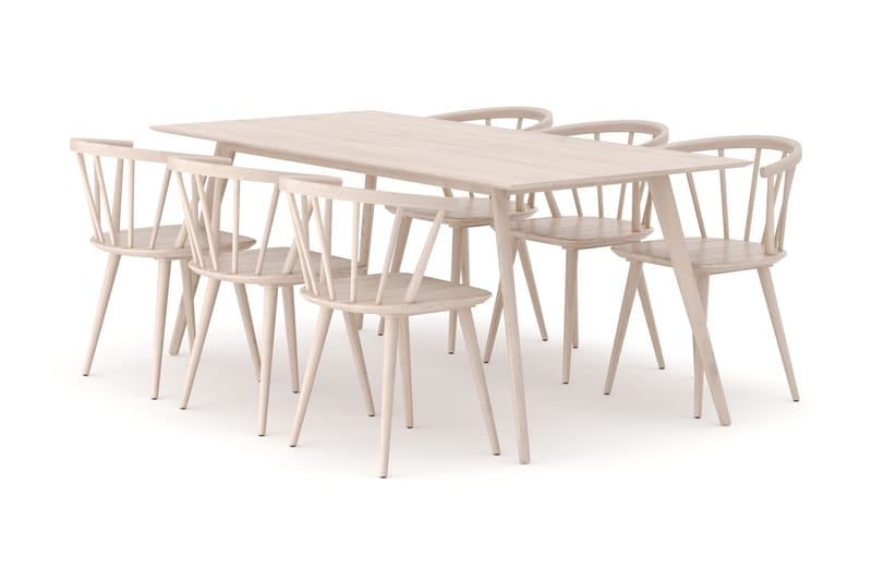 Tyrö Spisebordssæt med 6 Tyrö Armlænssstole, Whitewash/Whitewash