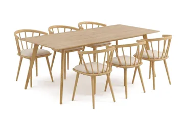 Tyrö spisegruppe 190 cm eg med 6 stk. Tyrö armstole med hynde