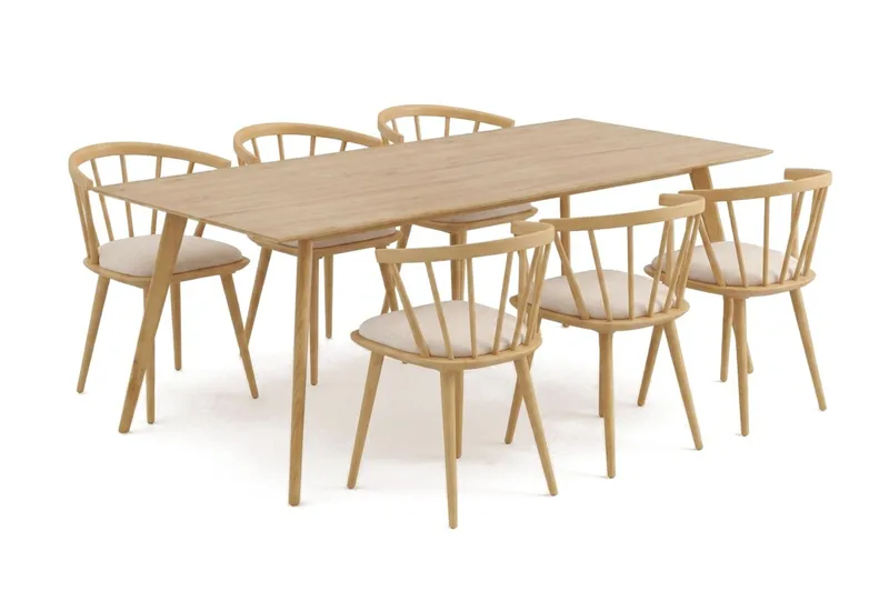 Tyrö spisegruppe 190 cm eg med 6 stk. Tyrö armstole med hynde - Eg - Møbler - Borde - Spisebordssæt