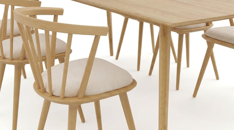 Tyrö spisegruppe 190 cm eg med 6 stk. Tyrö armstole med hynde - Eg - Møbler - Borde - Spisebordssæt