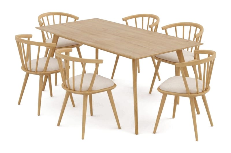 Tyrö spisegruppe 190 cm eg med 6 stk. Tyrö armstole med hynde - Eg - Møbler - Borde - Spisebordssæt