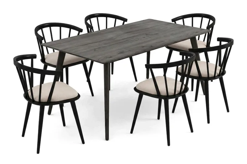 Tyrö spisegruppe 190 cm røget eg med 6 stk. Tyrö armstole med hynde - Røget eg - Møbler - Borde - Spisebordssæt