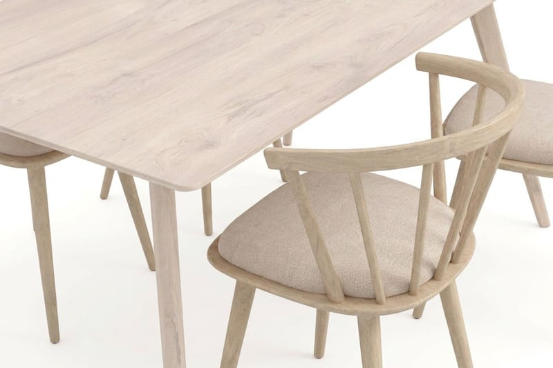 Tyrö spisegruppe 190 cm whitewash med 6 stk. Tyrö armstole med hynde - Whitewash - Møbler - Borde - Spisebordssæt