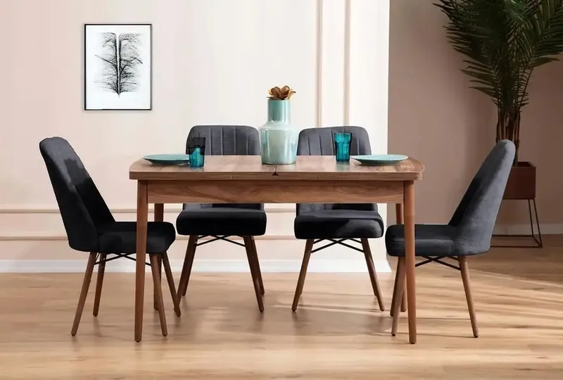 Udtrækkeligt spisebord- og stolssæt (5 dele) Homitis Lidyana (130 x 76 x 80 cm) Antracit - Antracit - Møbler - Borde - Spisebordssæt