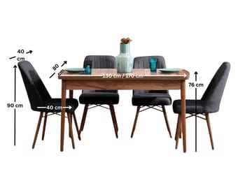 Udtrækkeligt spisebord- og stolssæt (5 dele) Homitis Lidyana (130 x 76 x 80 cm) Antracit - Antracit - Møbler - Borde - Spisebordssæt