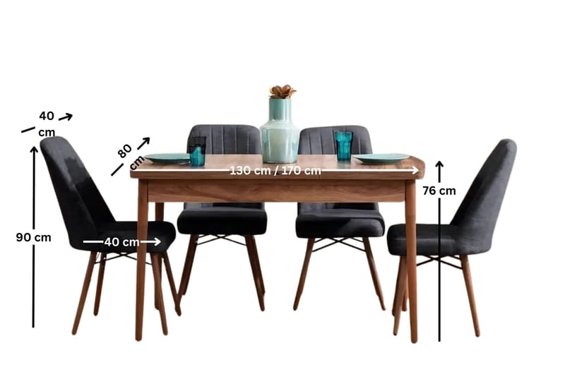 Udtrækkeligt spisebord- og stolssæt (5 dele) Homitis Lidyana (130 x 76 x 80 cm) Antracit - Antracit - Møbler - Borde - Spisebordssæt