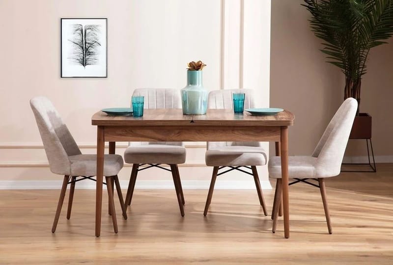 Udtrækkeligt spisebord- og stolssæt (5 dele) Homitis Lidyana (130 x 76 x 80 cm) Creme - Møbler - Borde - Spisebordssæt