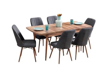 Udtrækkeligt spisebord- og stolssæt (7 dele) Homitis Lidyana (130 x 76 x 80 cm) Antracit - Antracit - Møbler - Borde - Spisebordssæt