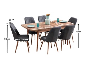 Udtrækkeligt spisebord- og stolssæt (7 dele) Homitis Lidyana (130 x 76 x 80 cm) Antracit - Antracit - Møbler - Borde - Spisebordssæt
