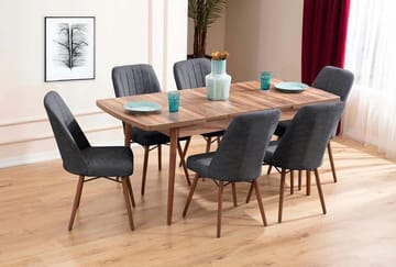 Udtrækkeligt spisebord- og stolssæt (7 dele) Homitis Lidyana (130 x 76 x 80 cm) Antracit - Antracit - Møbler - Borde - Spisebordssæt