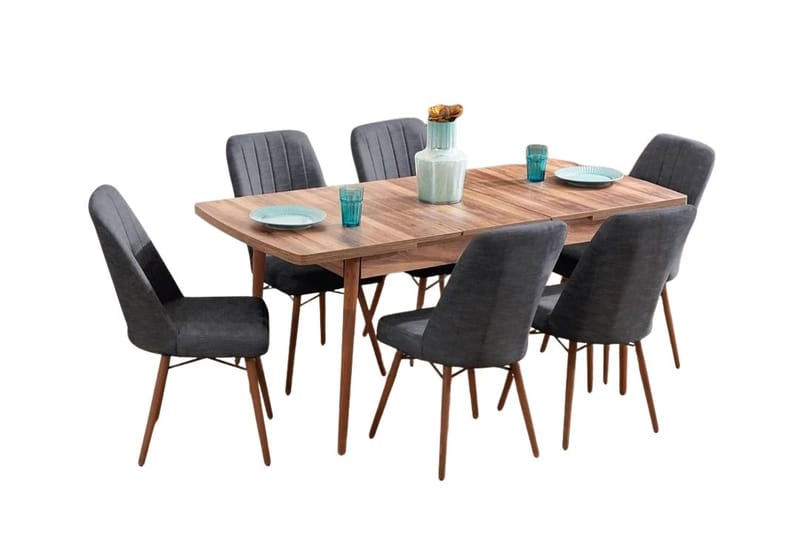 Udtrækkeligt spisebord- og stolssæt (7 dele) Homitis Lidyana (130 x 76 x 80 cm) Antracit - Møbler - Borde - Spisebordssæt