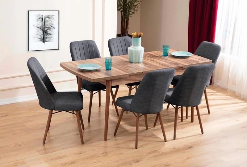 Udtrækkeligt spisebord- og stolssæt (7 dele) Homitis Lidyana (130 x 76 x 80 cm) Antracit - Møbler - Borde - Spisebordssæt