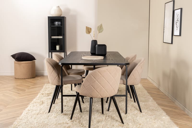 Uno Spisebordssæt 200 cm Rektangulær med 6 Velvet Stole, Beige