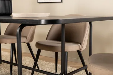Uno Spisebordssæt 200 cm Rektangulær med 6 Velvet Stole - Beige - Møbler - Borde - Spisebordssæt