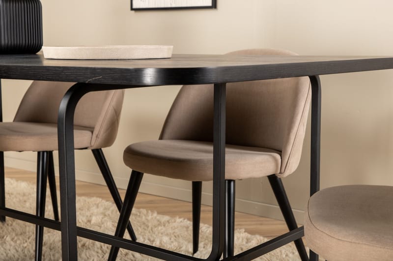 Uno Spisebordssæt 200 cm Rektangulær med 6 Velvet Stole - Beige - Møbler - Borde - Spisebordssæt