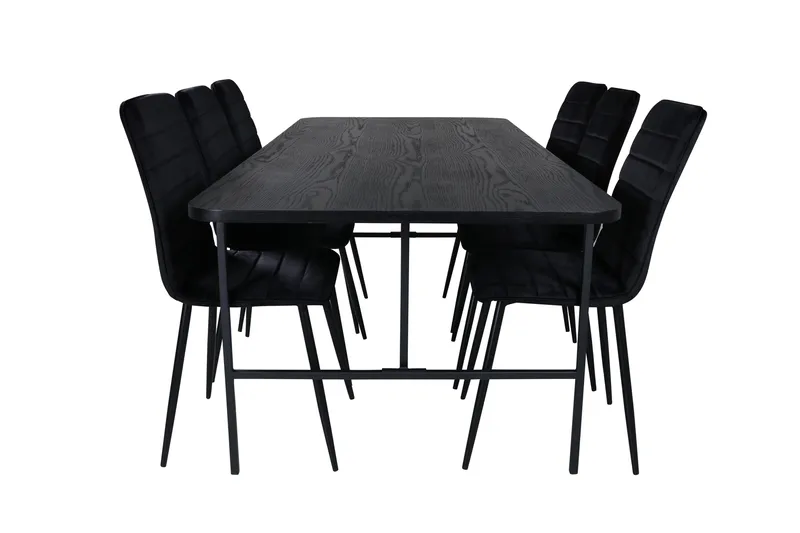 Uno Spisebordssæt 200 cm Rektangulær med 6 Windu Lyx Stole, Svart