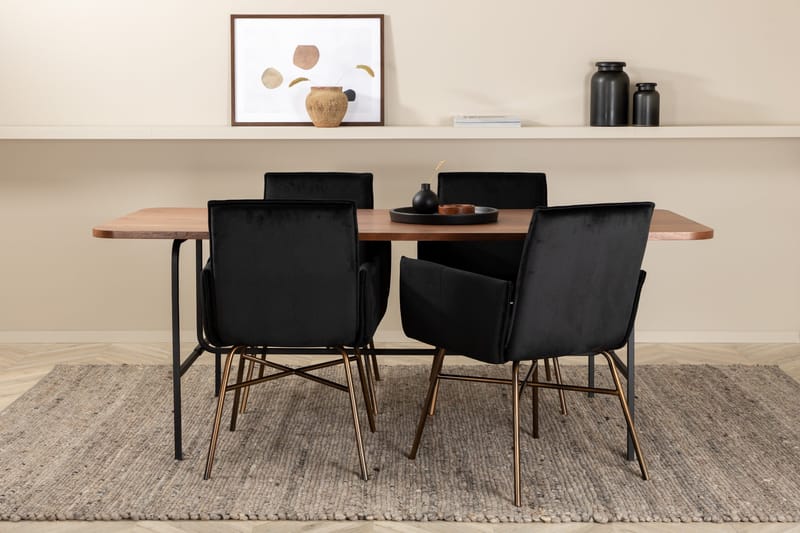 Unos Spisebordssæt 200 cm Rektangulær med 4 Petra Stole - Svart - Møbler - Borde - Spisebordssæt