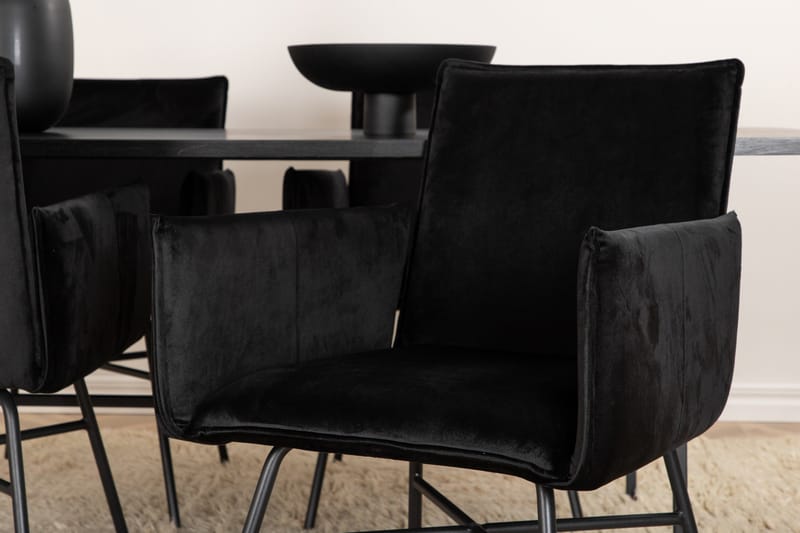 Unos Spisebordssæt 200 cm Rektangulær med 4 Petra Stole - Svart - Møbler - Borde - Spisebordssæt