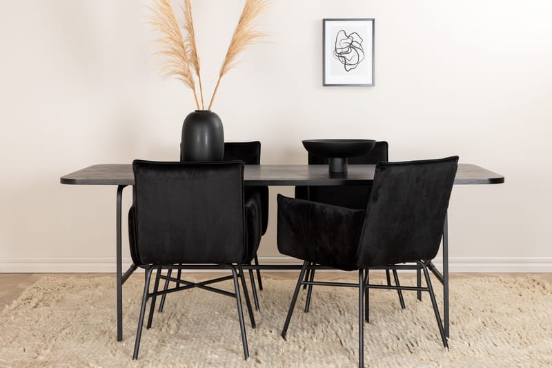 Unos Spisebordssæt 200 cm Rektangulær med 4 Petra Stole - Svart - Møbler - Borde - Spisebordssæt