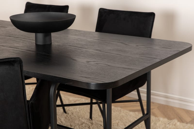 Unos Spisebordssæt 200 cm Rektangulær med 4 Petra Stole - Svart - Møbler - Borde - Spisebordssæt