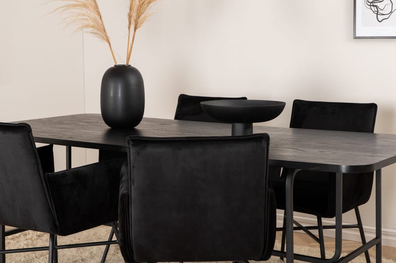 Unos Spisebordssæt 200 cm Rektangulær med 4 Petra Stole - Svart - Møbler - Borde - Spisebordssæt