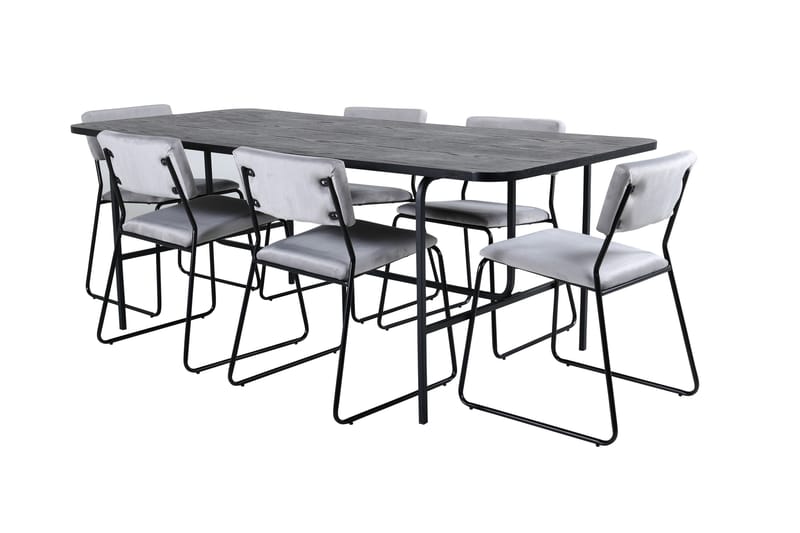 Unos Spisebordssæt 200 cm Rektangulær med 6 Kenth Stole, Svart