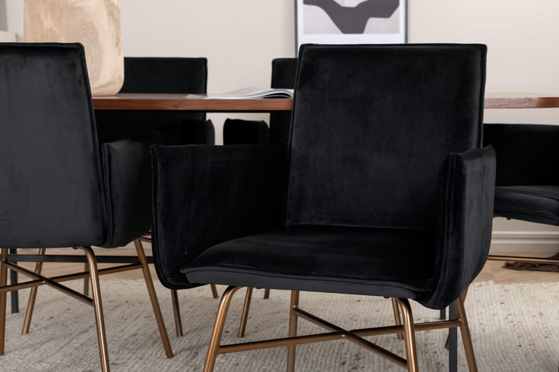 Unos Spisebordssæt 200 cm Rektangulær med 6 Petra Stole - Svart - Møbler - Borde - Spisebordssæt