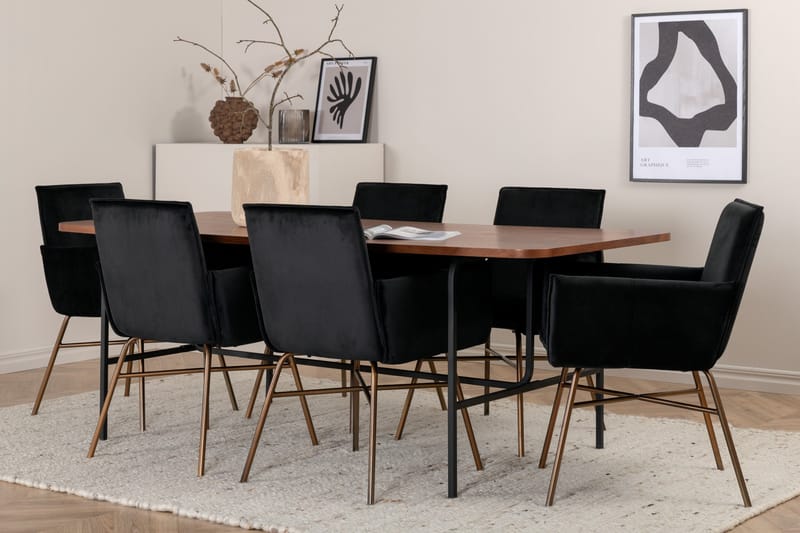 Unos Spisebordssæt 200 cm Rektangulær med 6 Petra Stole - Svart - Møbler - Borde - Spisebordssæt
