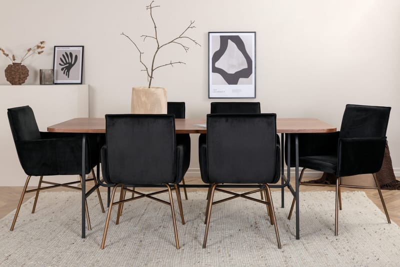 Unos Spisebordssæt 200 cm Rektangulær med 6 Petra Stole - Svart - Møbler - Borde - Spisebordssæt