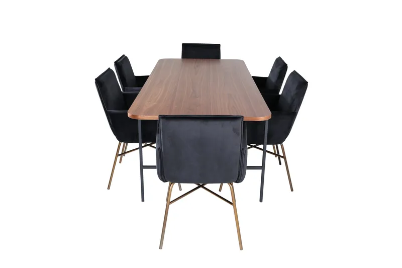 Unos Spisebordssæt 200 cm Rektangulær med 6 Petra Stole - Svart - Møbler - Borde - Spisebordssæt