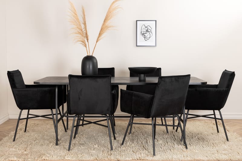 Unos Spisebordssæt 200 cm Rektangulær med 6 Petra Stole - Svart - Møbler - Borde - Spisebordssæt