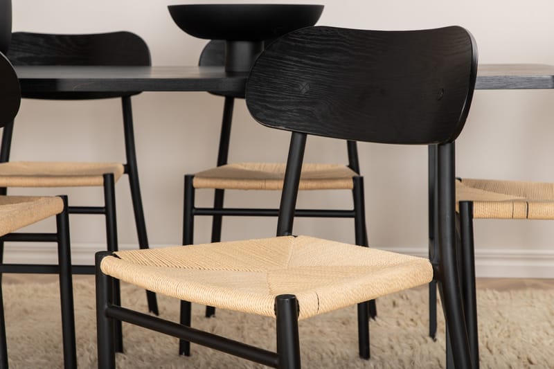 Unos Spisebordssæt 200 cm Rektangulær med 6 Polly Stole - Svart - Møbler - Borde - Spisebordssæt