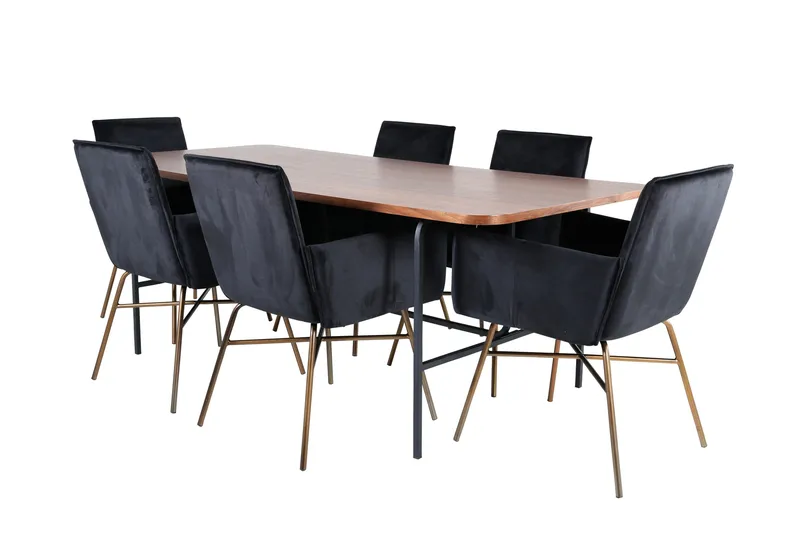 Unos Spisebordssæt 200 cm Rektangulær med 6 Petra Stole, Svart