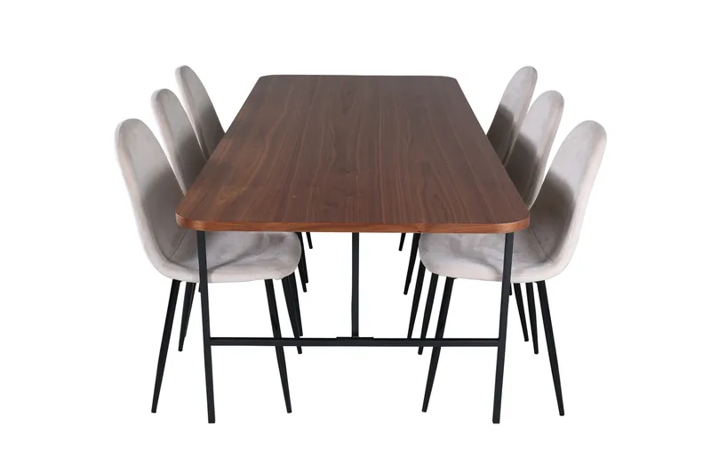 Unos Spisebordssæt 200 cm Rektangulær med 6 Polar Stole - Beige - Møbler - Borde - Spisebordssæt