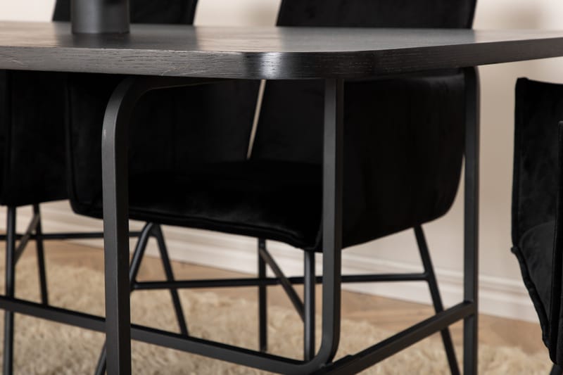 Unos Spisebordssæt 200 cm Rektangulær med 6 Petra Stole - Svart - Møbler - Borde - Spisebordssæt