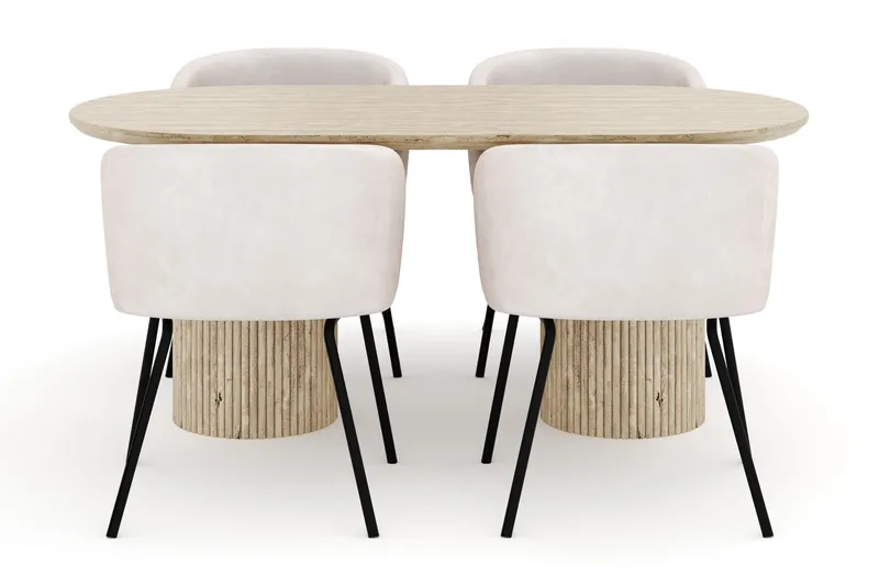 Uppveda Ovalt Spisebord 180x90 cm med 4 Berit Stole - Beige - Møbler - Borde - Spisebordssæt