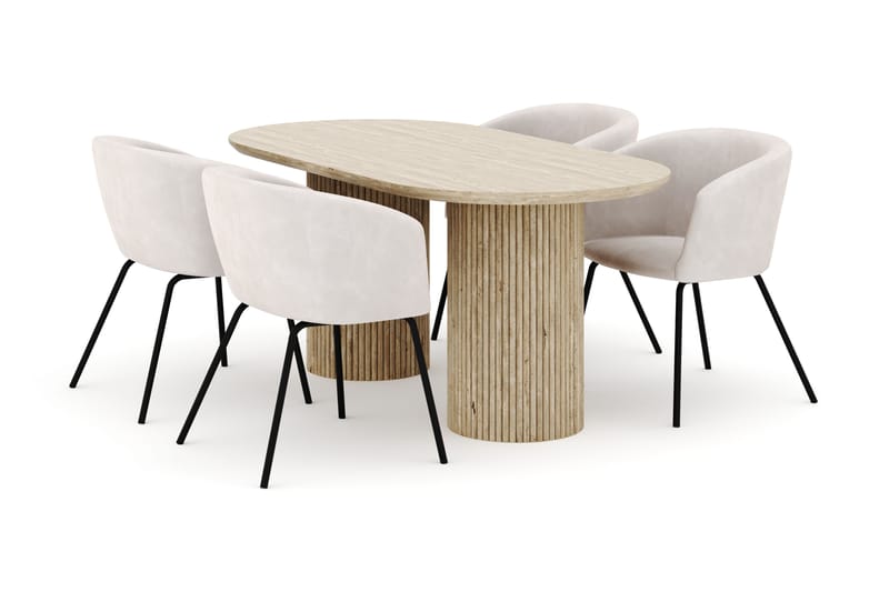 Uppveda Ovalt Spisebord 180x90 cm med 4 Berit Stole - Beige - Møbler - Borde - Spisebordssæt