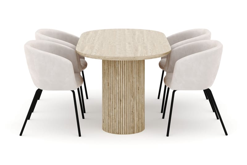 Uppveda Ovalt Spisebord 180x90 cm med 4 Berit Stole - Beige - Møbler - Borde - Spisebordssæt