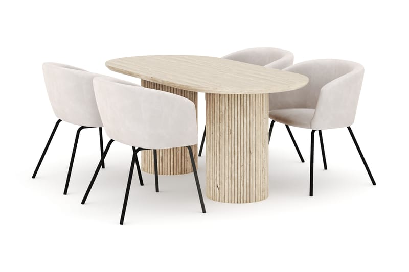 Uppveda Ovalt Spisebord 180x90 cm med 4 Berit Stole, Beige