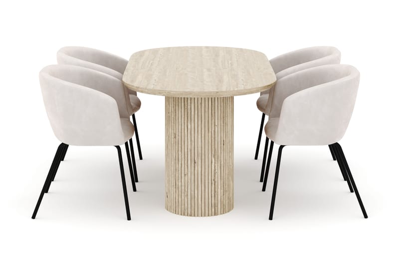 Uppveda Ovalt Spisebord 180x90 cm med 4 Berit Stole - Beige - Møbler - Borde - Spisebordssæt
