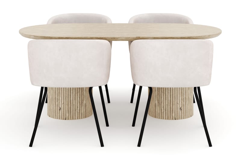 Uppveda Ovalt Spisebord 180x90 cm med 4 Berit Stole - Beige - Møbler - Borde - Spisebordssæt