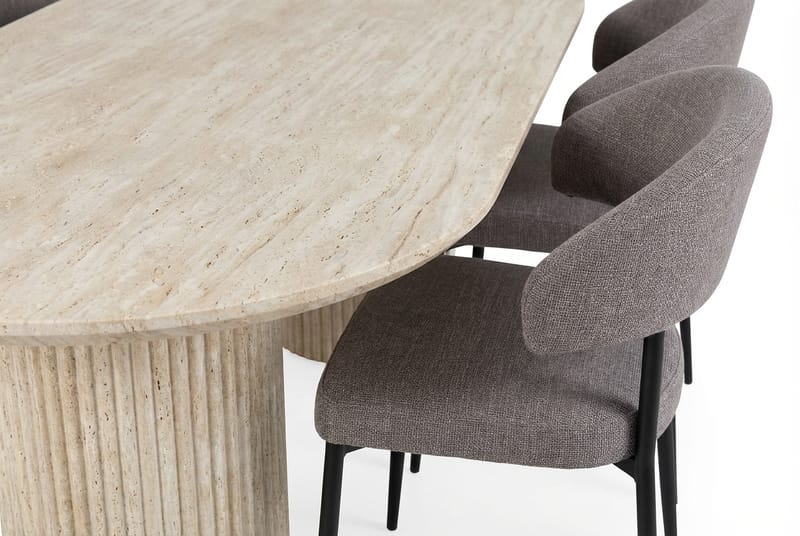 Uppveda Ovalt Spisebord 180x90 cm med 4 Sawako Greige Stole - Travertin/Greige - Møbler - Borde - Spisebordssæt