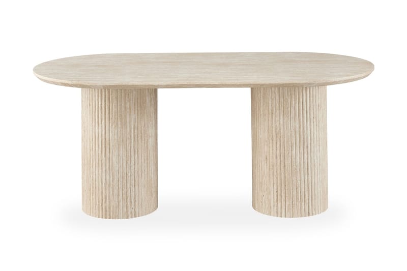 Uppveda Ovalt Spisebord 180x90 cm med 4 Sawako Greige Stole - Travertin/Greige - Møbler - Borde - Spisebordssæt