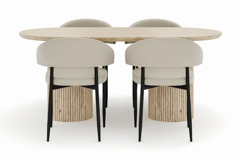 Uppveda Ovalt Spisebord 180x90 cm med 4 Sawako Stole - Beige - Møbler - Borde - Spisebordssæt